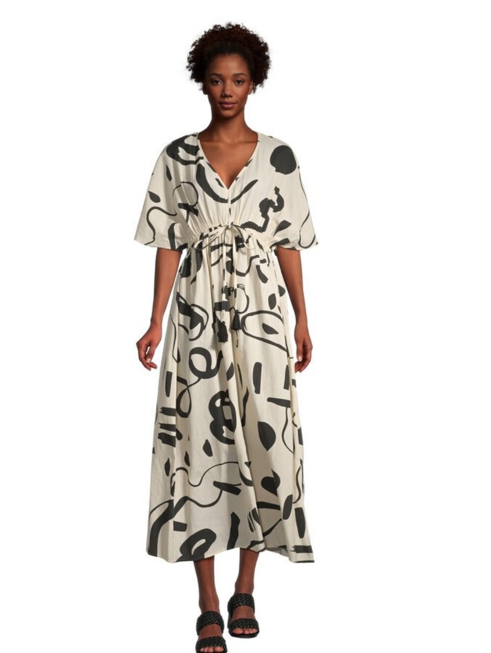 World Market Lightweight Mira Black & White Abstract Shapes Kaftan Dress- L/XL